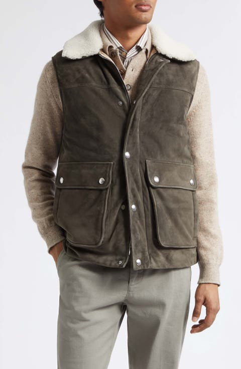 Suede Vest with Faux-Fleece Collar