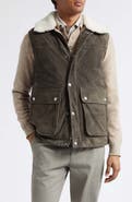 Eleventy Suede Vest with Faux-Fleece Collar
