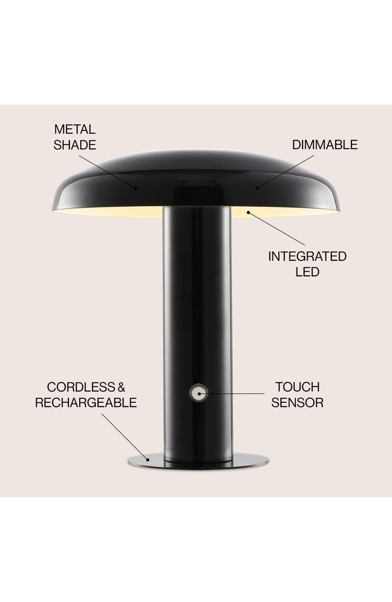 JONATHAN Y Suillius Contemporary Bohemian Rechargeable/Cordless Iron Dimmable Integrated LED Mushroom Table Lamp, Alternate, color, Black