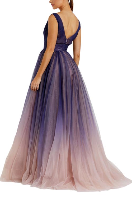 Mac Duggal Sleeveless Ombre Tulle Ball Gown In Indigo Ombre