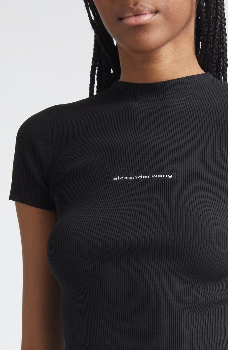 Alexander Wang Jacquard Logo Rib Sweater, Alternate, color, Black