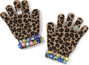 Kids' Embellished Leopard Print Gloves