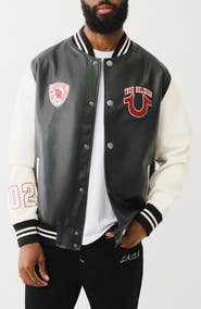 True Religion Faux Leather Varsity Jacket