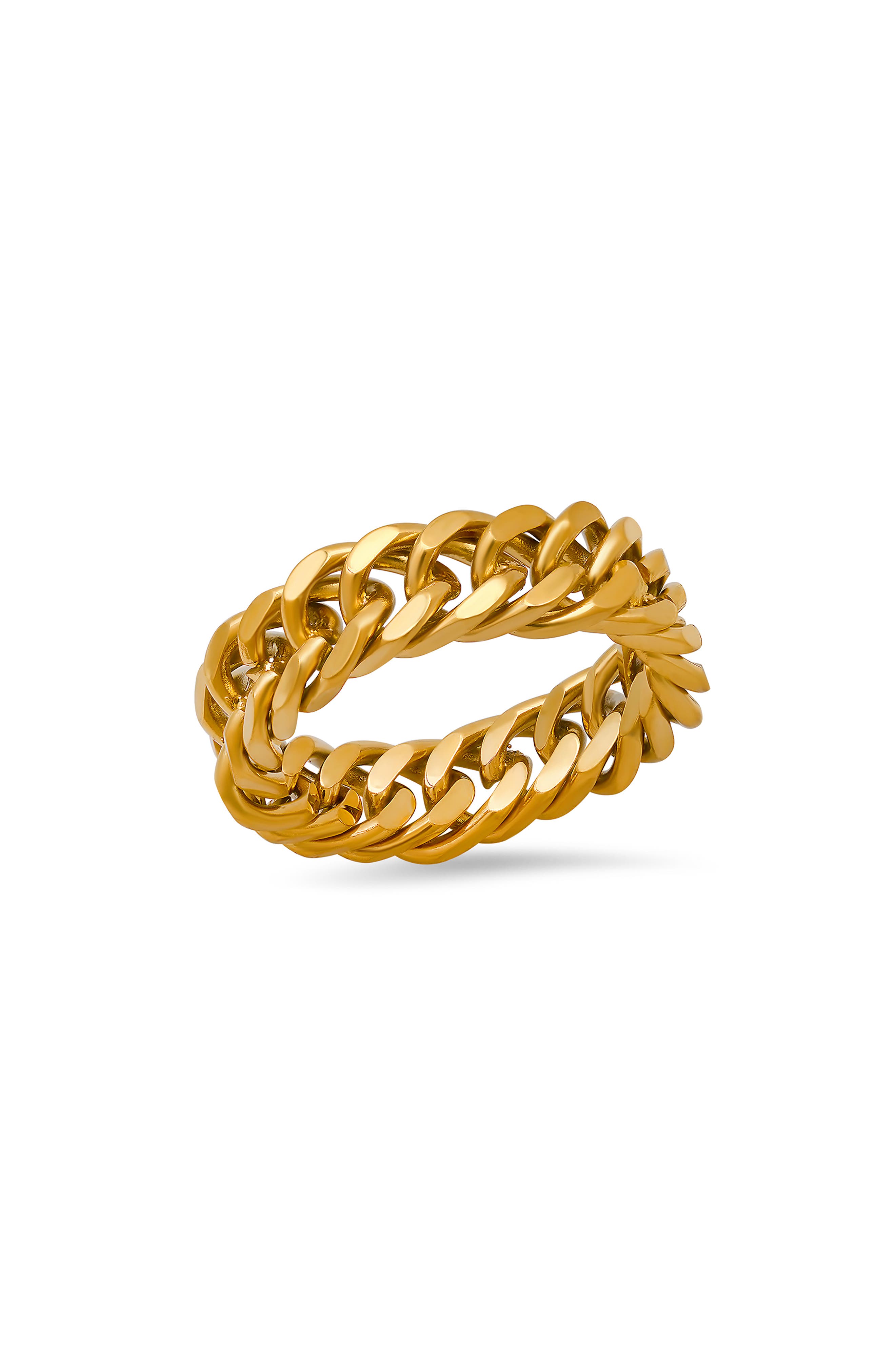 Men's 18K Gold Plated Stainless Steel Curb Chain Band Ring