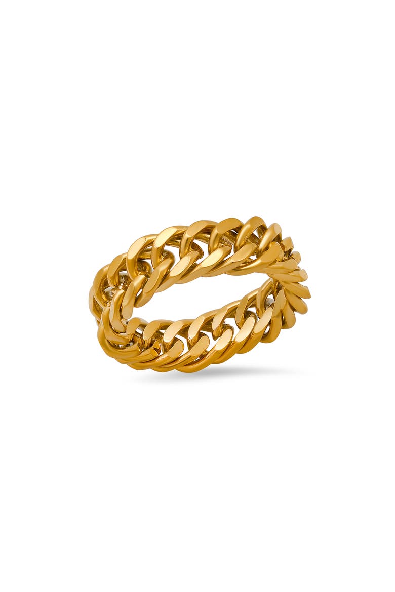 Men's 18K Gold Plated Stainless Steel Curb Chain Band Ring, Main, color, GOLD