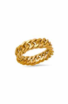 Men's 18K Gold Plated Stainless Steel Curb Chain Band Ring