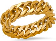 HMY JEWELRY Men's 18K Gold Plated Stainless Steel Curb Chain Band Ring