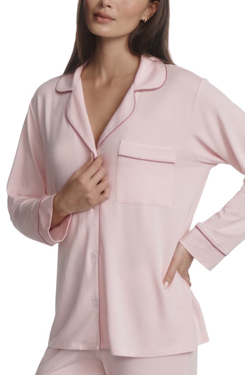 Eberjey Gisele Jersey Pajamas, Alternate, color, Pale Pink/Fig