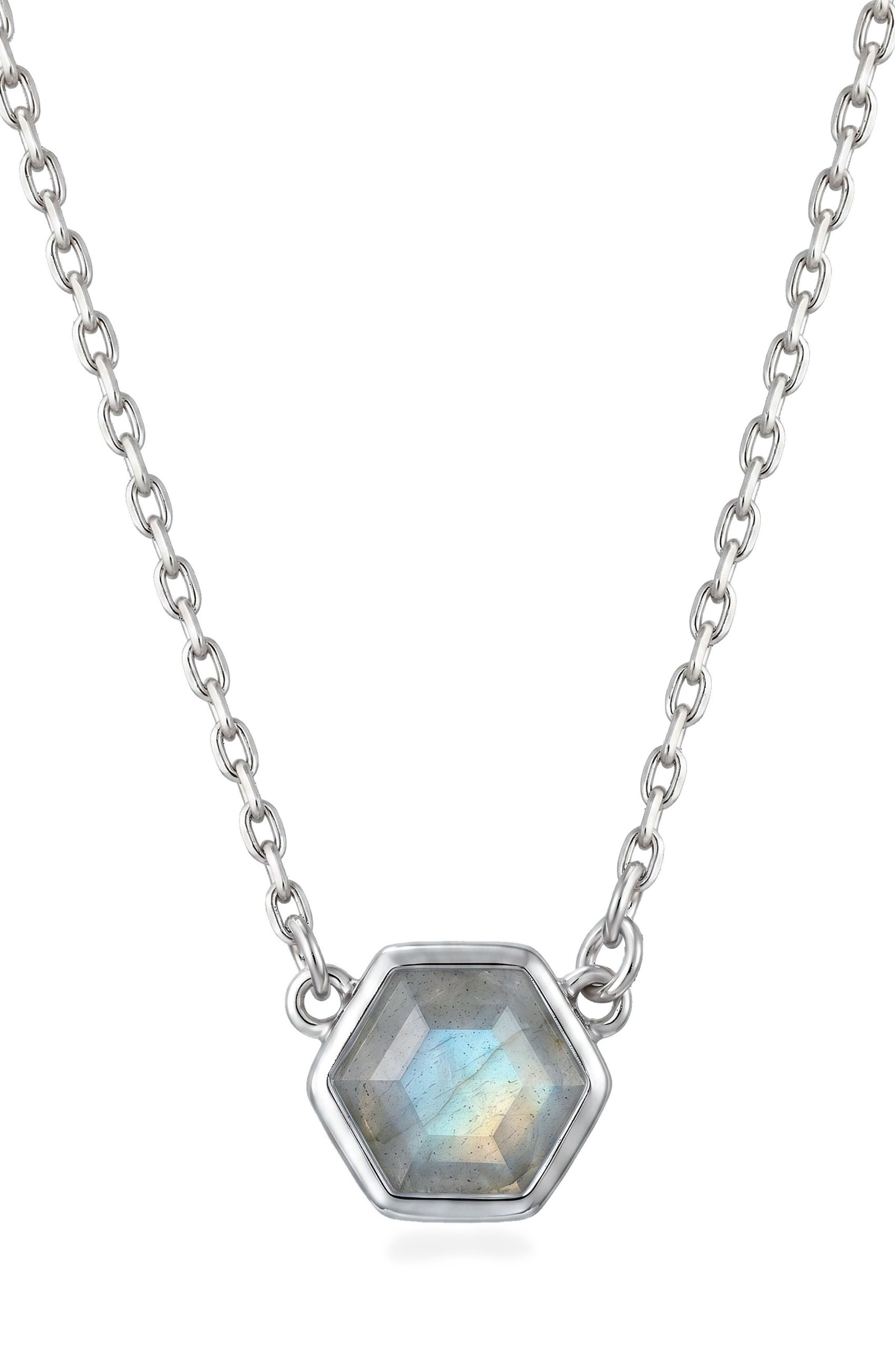 14k Gold Plated Hexagon Moonstone Pendant Necklace