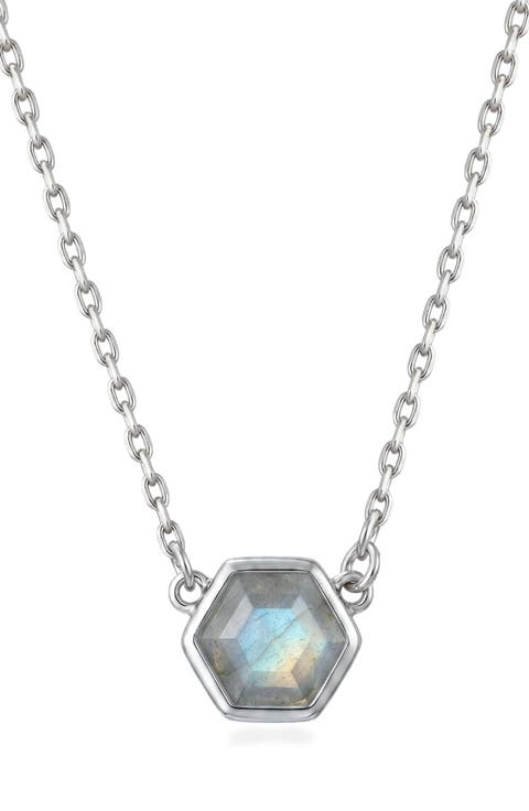 Hexagon Labradorite Pendant Necklace