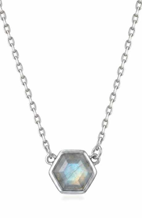 14k Gold Plated Hexagon Moonstone Pendant Necklace