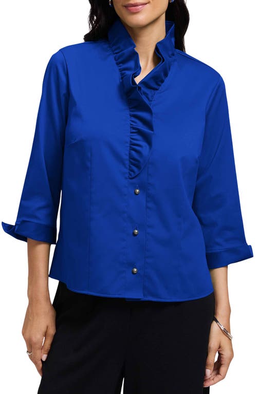 Foxcroft Edith Ruffle Button-up Shirt In Blue