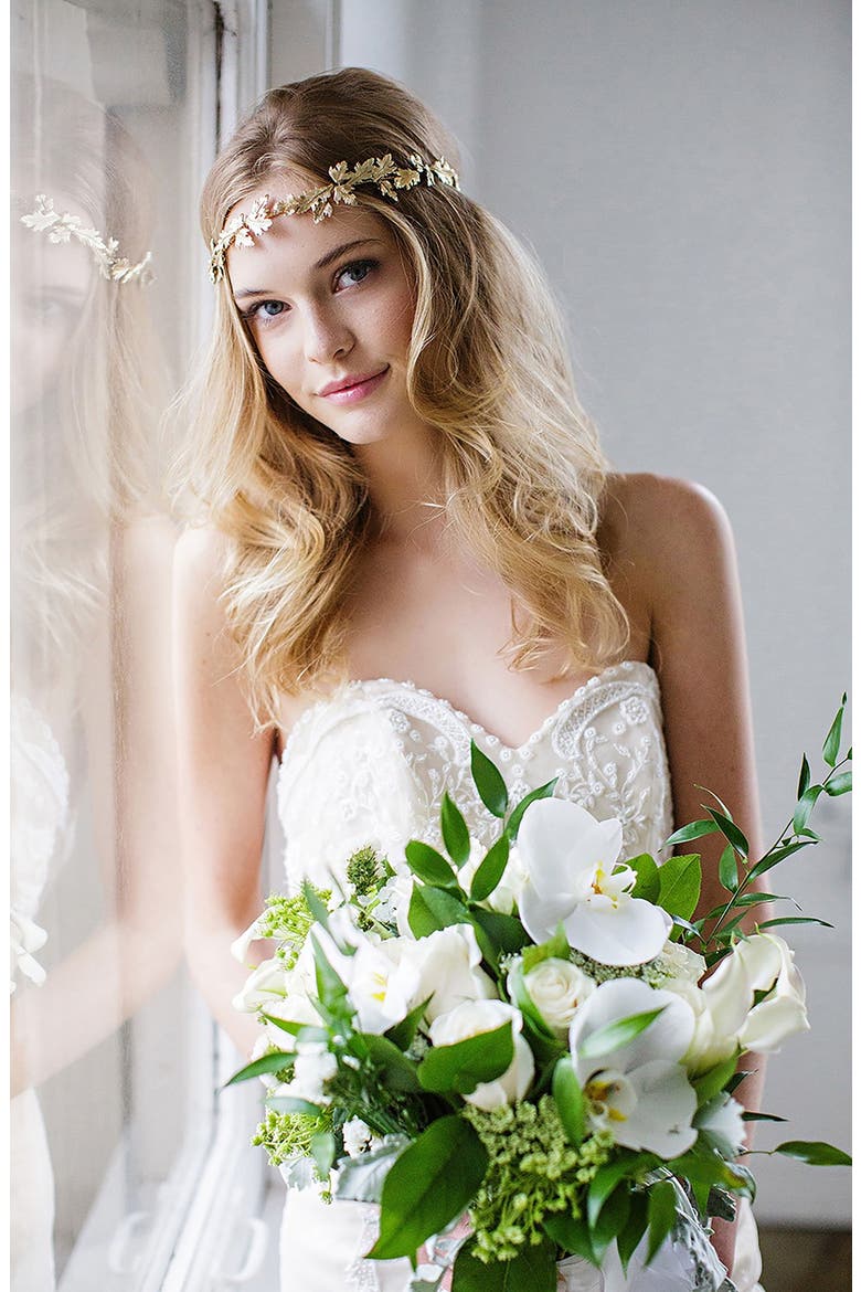 Paula Grecian Leaf Halo & Sash, Main, color, GOLD