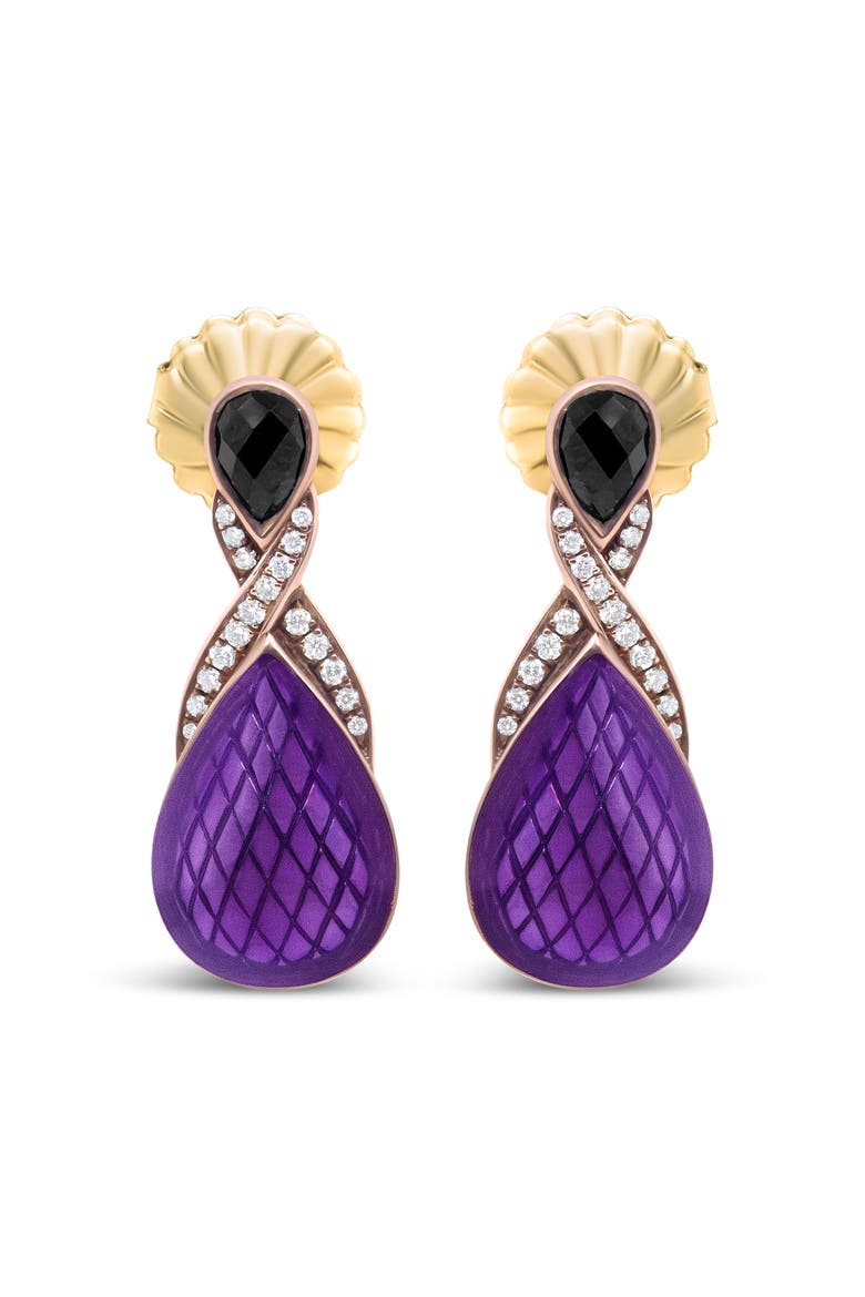 18K Rose Gold over Silver Purple Enamel 1/5 Ct Diamond & Black Onyx Drop Earrings, Main, color, White
