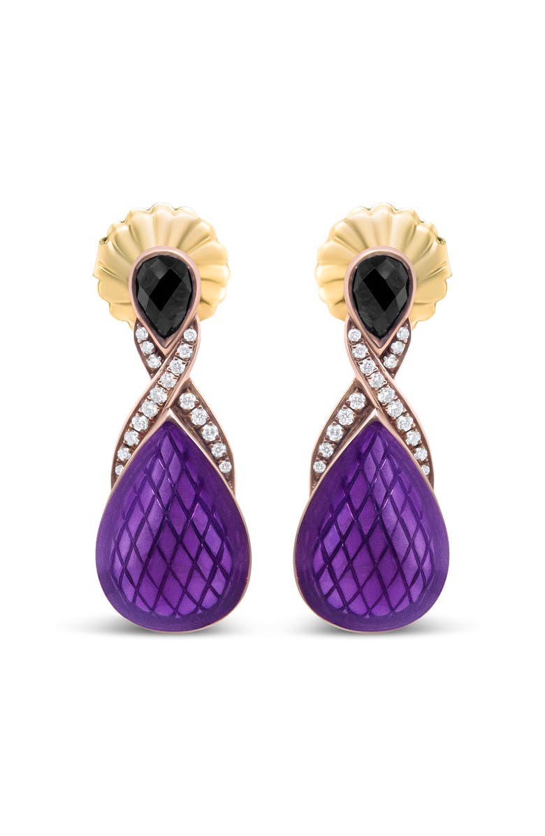 Haus of Brilliance 18K Rose Gold over Silver Purple Enamel 1/5 Ct Diamond & Black Onyx Drop Earrings, Main, color, White