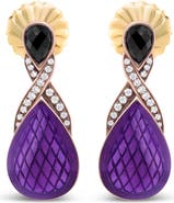 Haus of Brilliance 18K Rose Gold over Silver Purple Enamel 1/5 Ct Diamond & Black Onyx Drop Earrings
