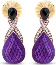 Haus of Brilliance 18K Rose Gold over Silver Purple Enamel 1/5 Ct Diamond & Black Onyx Drop Earrings