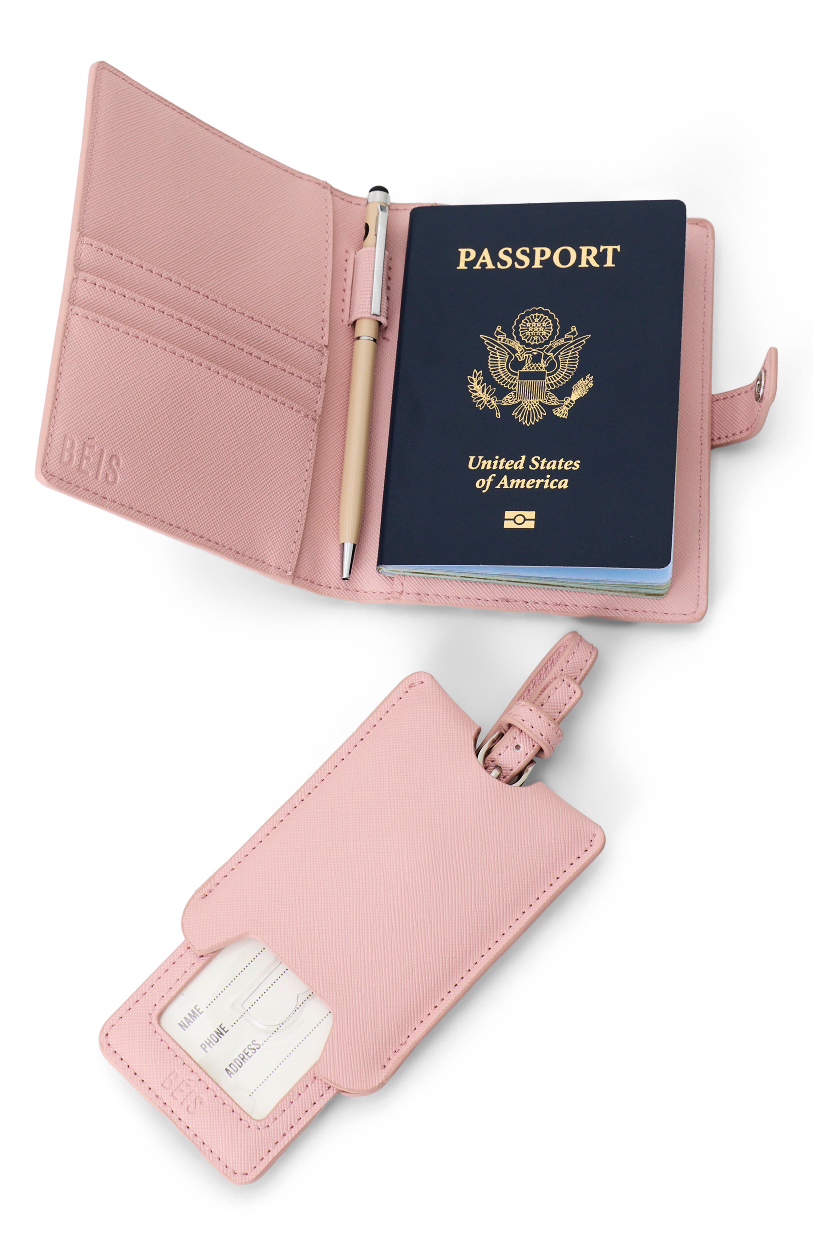 Béis The Passport Holder & Luggage Tag Set, Alternate, color, Atlas Pink