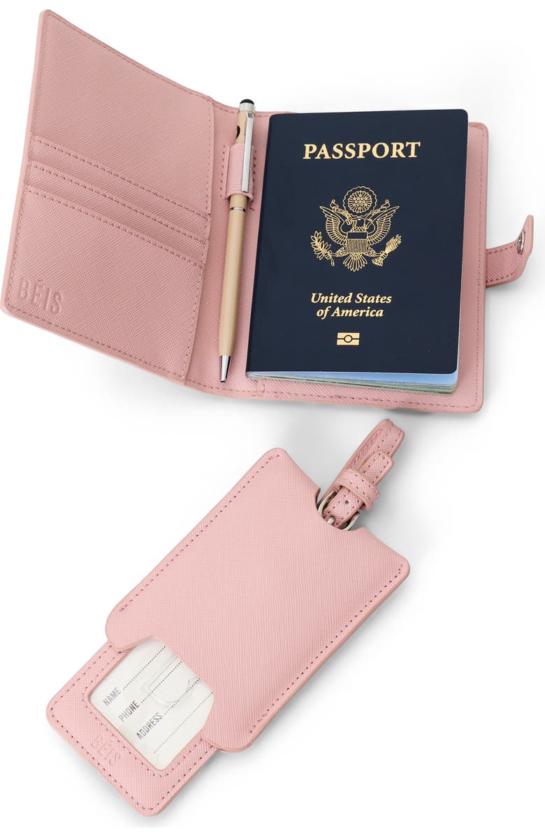 Béis The Passport Holder & Luggage Tag Set, Alternate, color, Atlas Pink