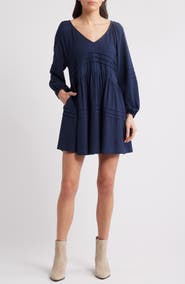 Treasure & Bond Pintuck Long Sleeve Minidress