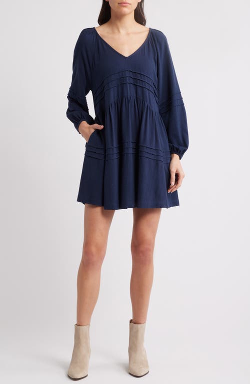 Treasure & Bond Pintuck Long Sleeve Minidress In Navy
