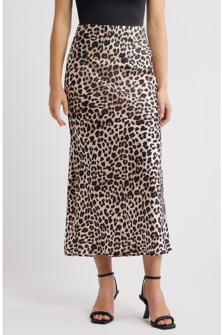 Ione Leopard Print Satin Slip Skirt, Main, color, LEOPARD