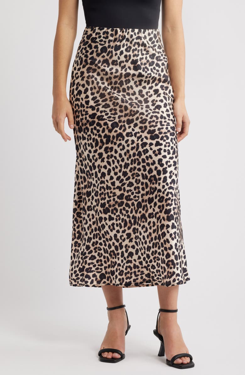 NIKKI LUND Ione Leopard Print Satin Slip Skirt, Main, color, Leopard