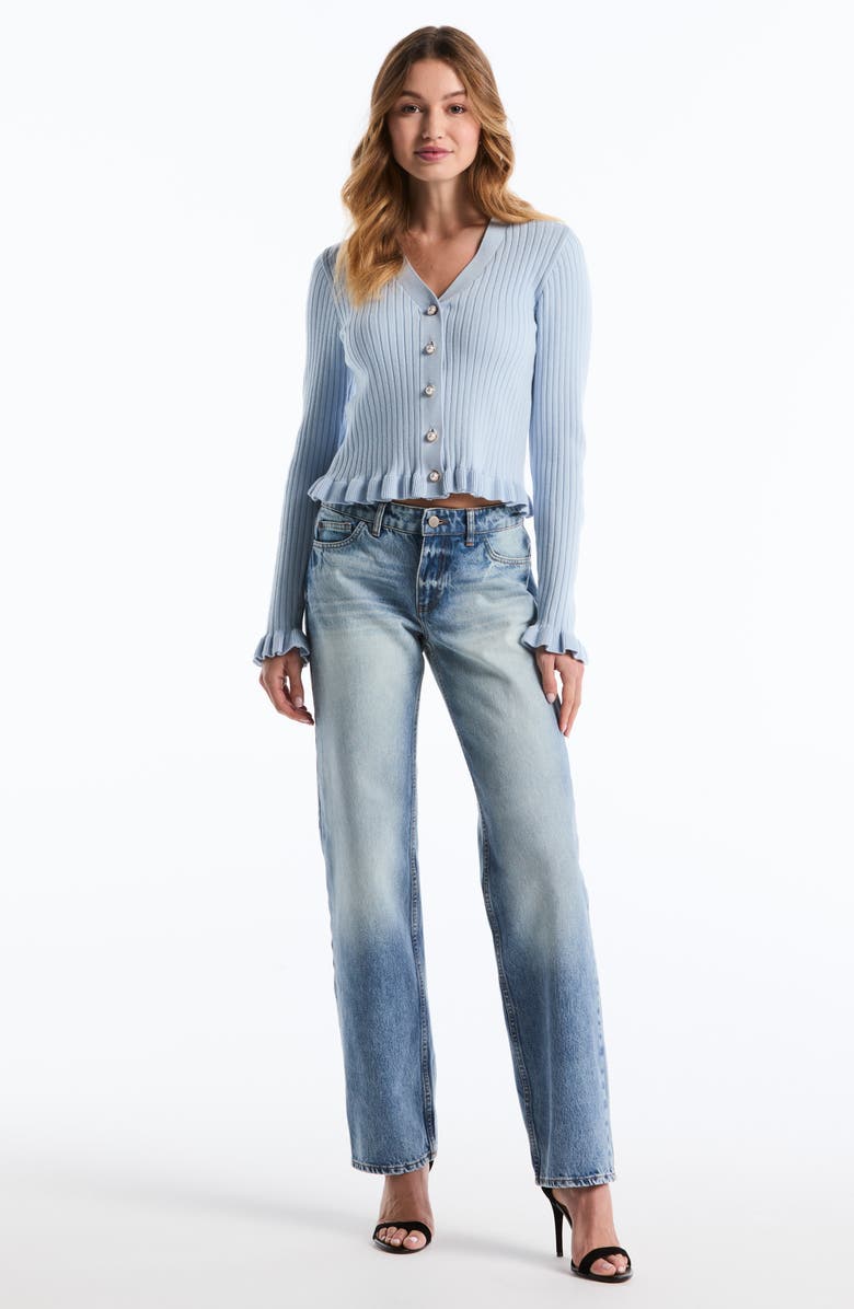 Laundry by Shelli Segal Ruffle Hem Cardigan, Alternate, color, Skyway