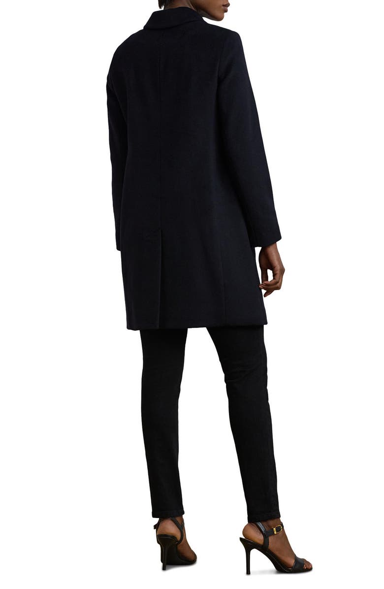 Lauren Ralph Lauren Plaid Wool Blend Reefer Coat, Alternate, color, Regal Navy