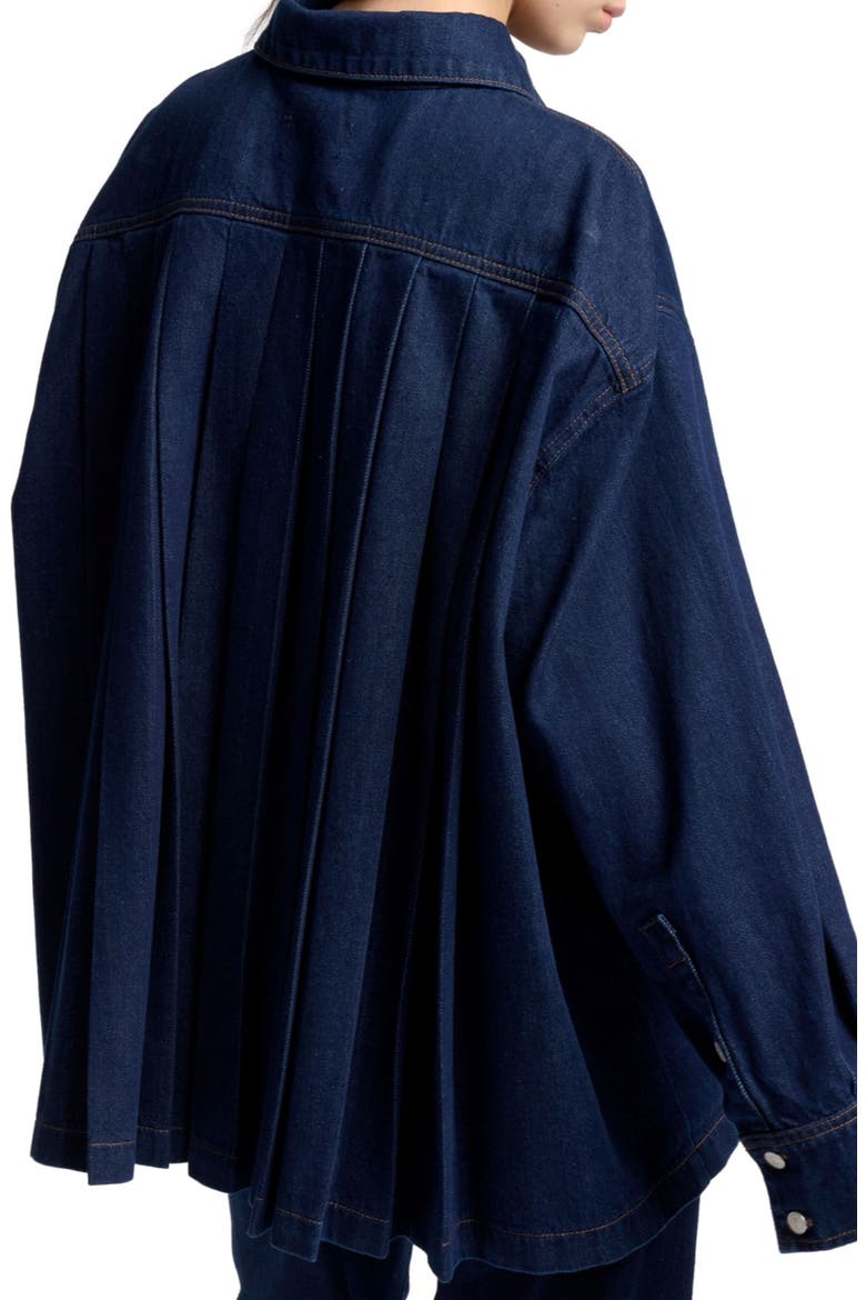 Pleated Oversize Cotton Denim Shirt, Alternate, color, FRANKLIN