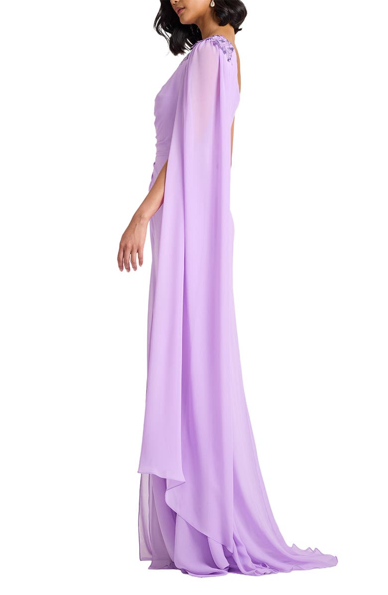 Tadashi Shoji Sequin Leaf Detail One-Shoulder Chiffon Gown, Alternate, color, 