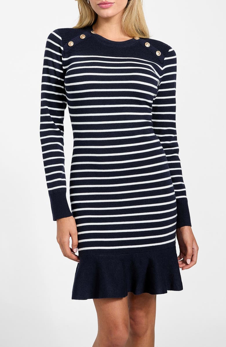 GUESS Helen Stripe Long Sleeve Sweater Dress, Alternate, color, Medium Blue