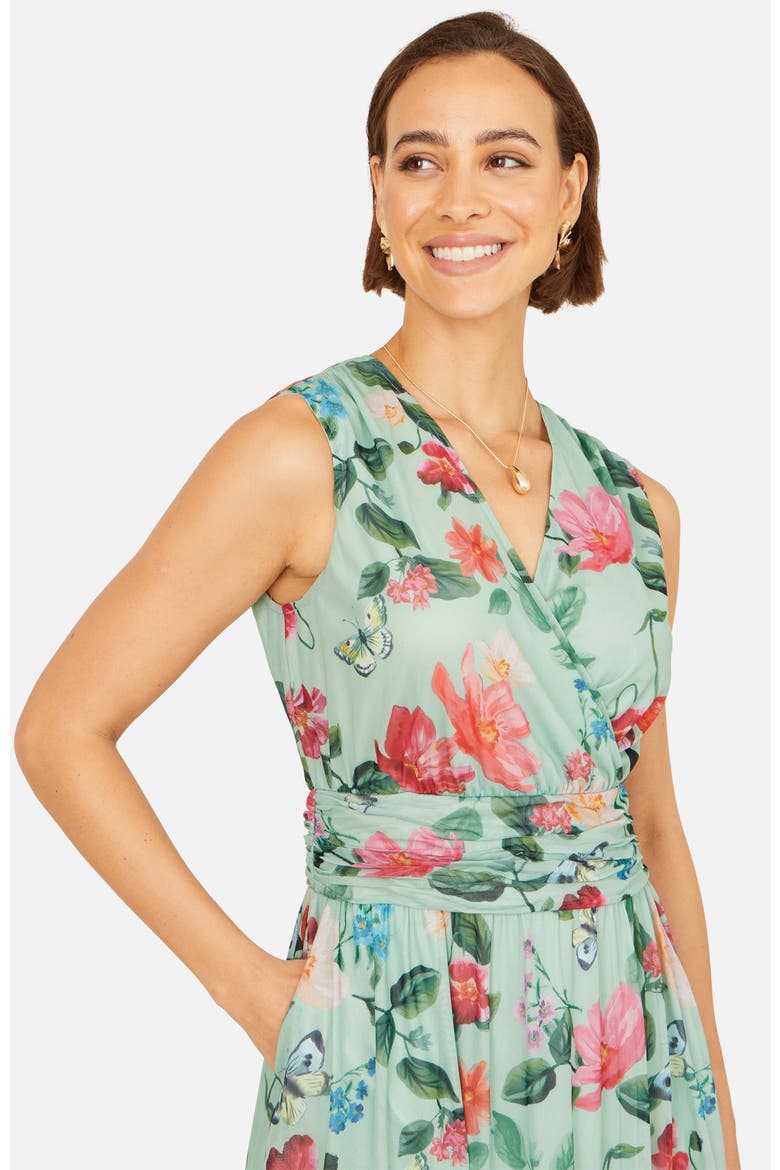 Floral Print Mesh Stretch Midi Dress, Alternate, color, Mint Green