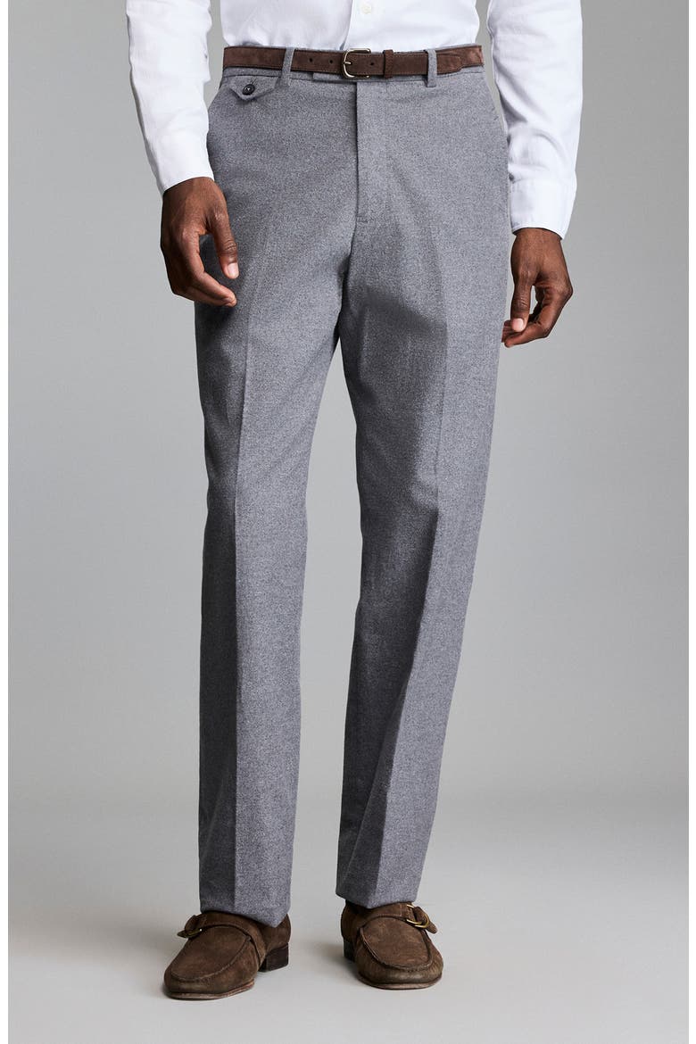 Flat Front Cotton Flannel Dress Pants, Main, color, GREY HEATHER