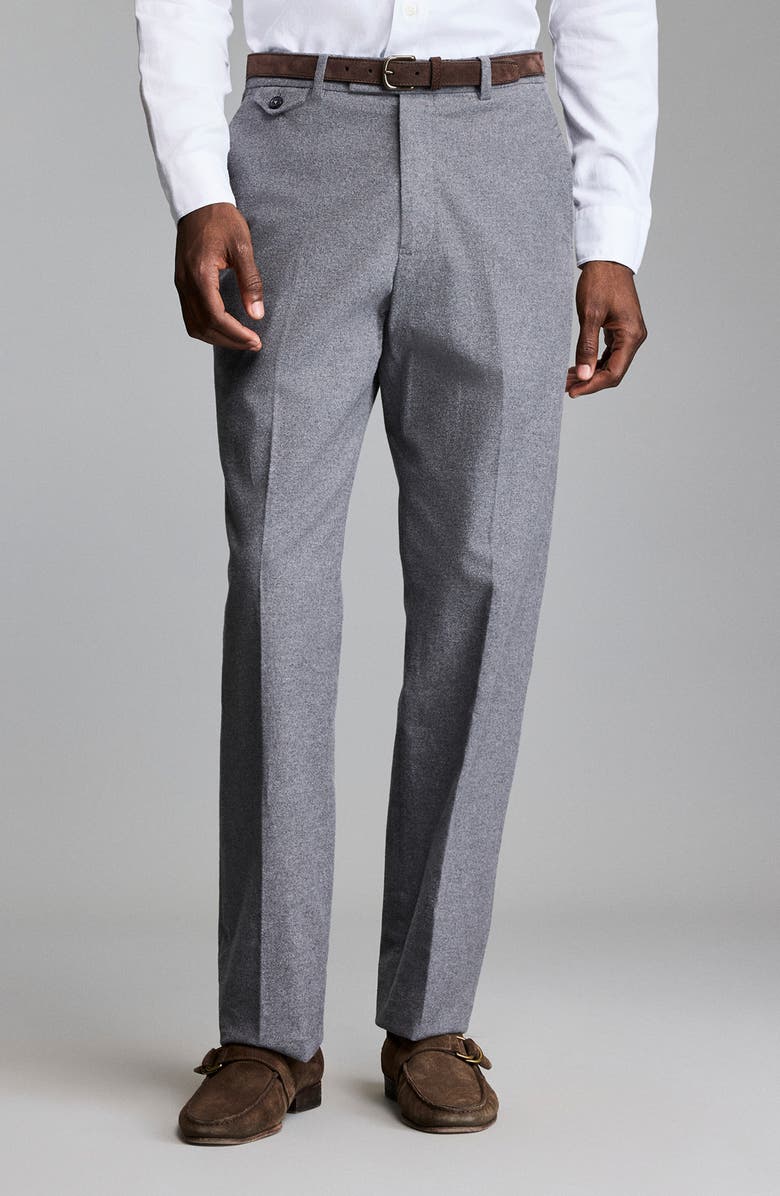 Billy Reid Flat Front Cotton Flannel Dress Pants, Main, color, Grey Heather