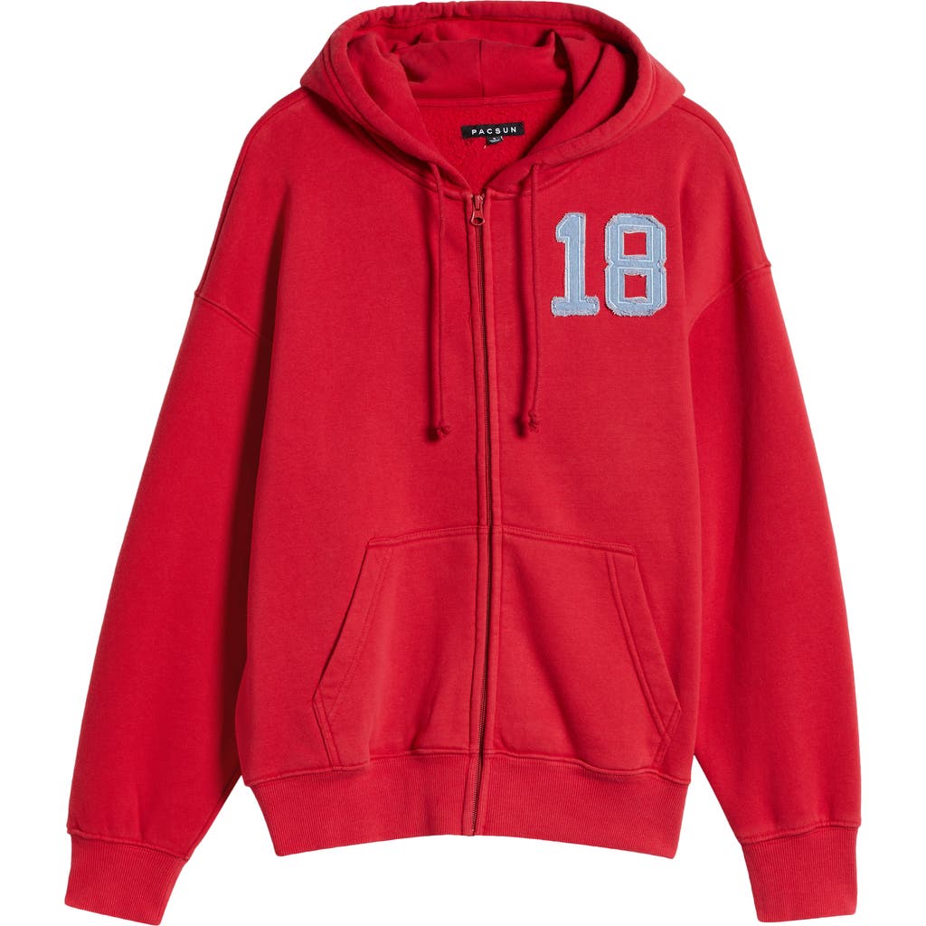 PACSUN PACSUN DENIM APPLIQUÉ ZIP-UP COTTON BLEND HOODIE
