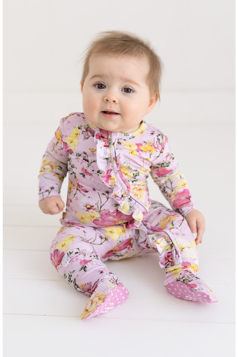 Gaia Ruffled Fitted Footie Pajamas, Alternate, color, BRIGHT PINK