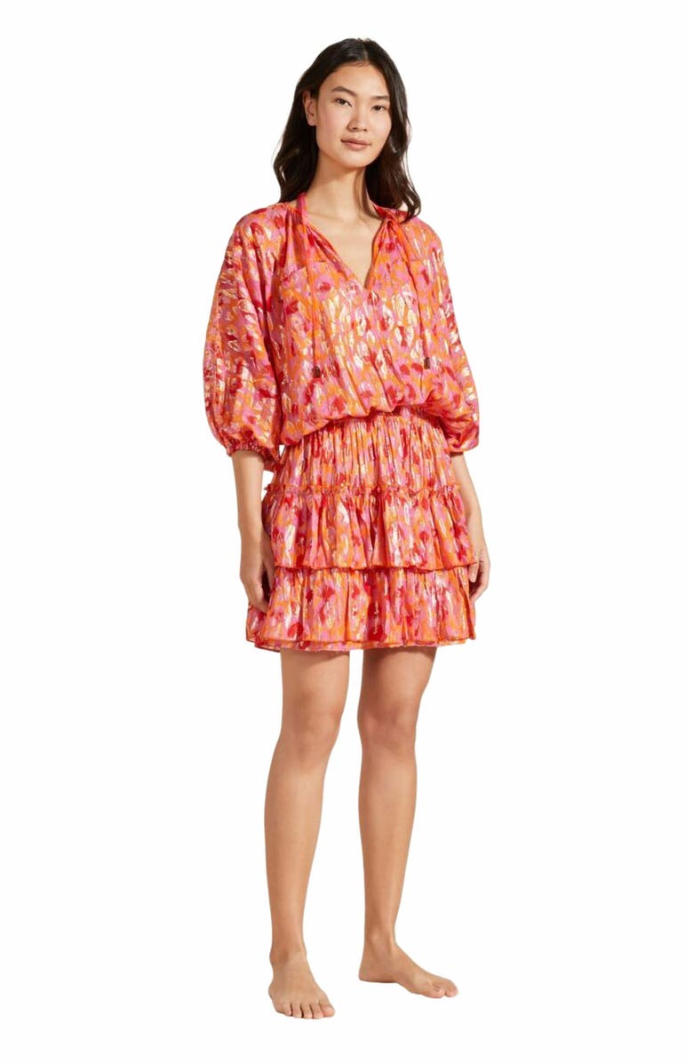 Vilebrequin Women's New Leopard Ruffles Silk Dress, Main, color, Abricot