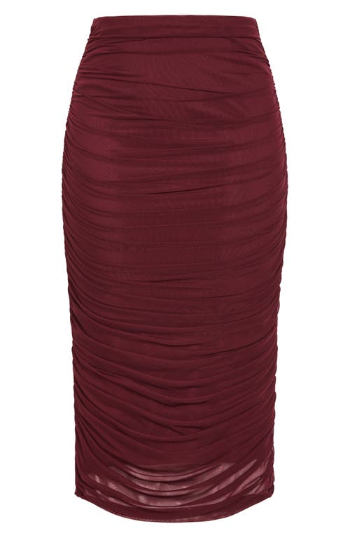 City Chic Livia Mesh Overlay Pencil Skirt In Burgundy
