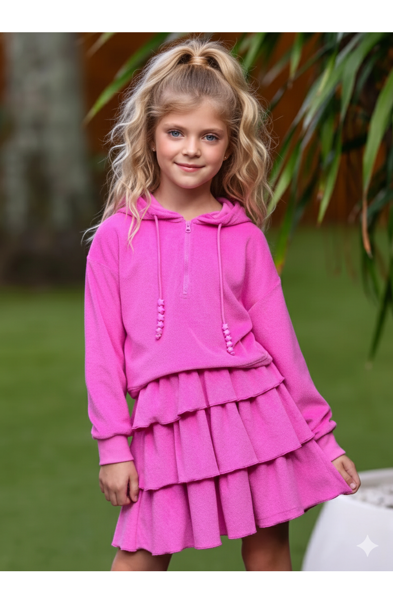 Mia Belle Girls Sweet Sorbet Ruffle Terry Hoodie and Ruffle Skirt Set, Alternate, color, Pink
