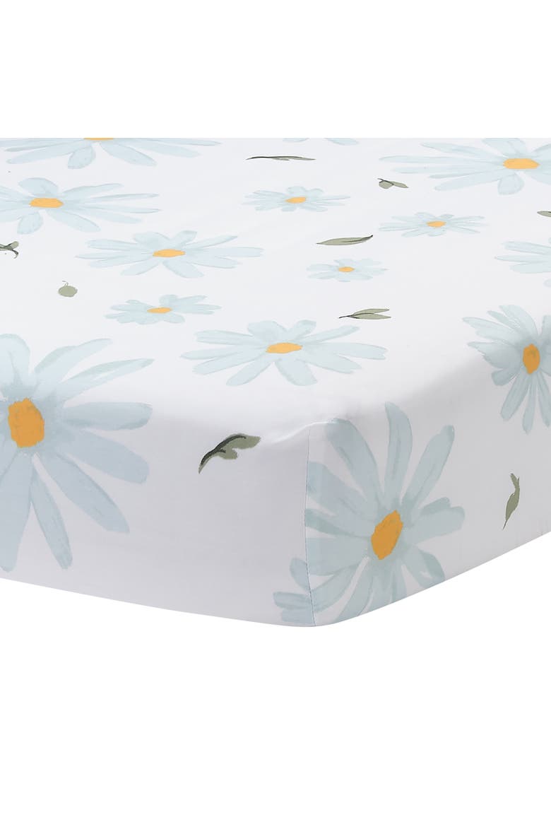 Sweet Daisy 100% Cotton Floral Baby Fitted Crib Sheet, Main, color, White/ Blue