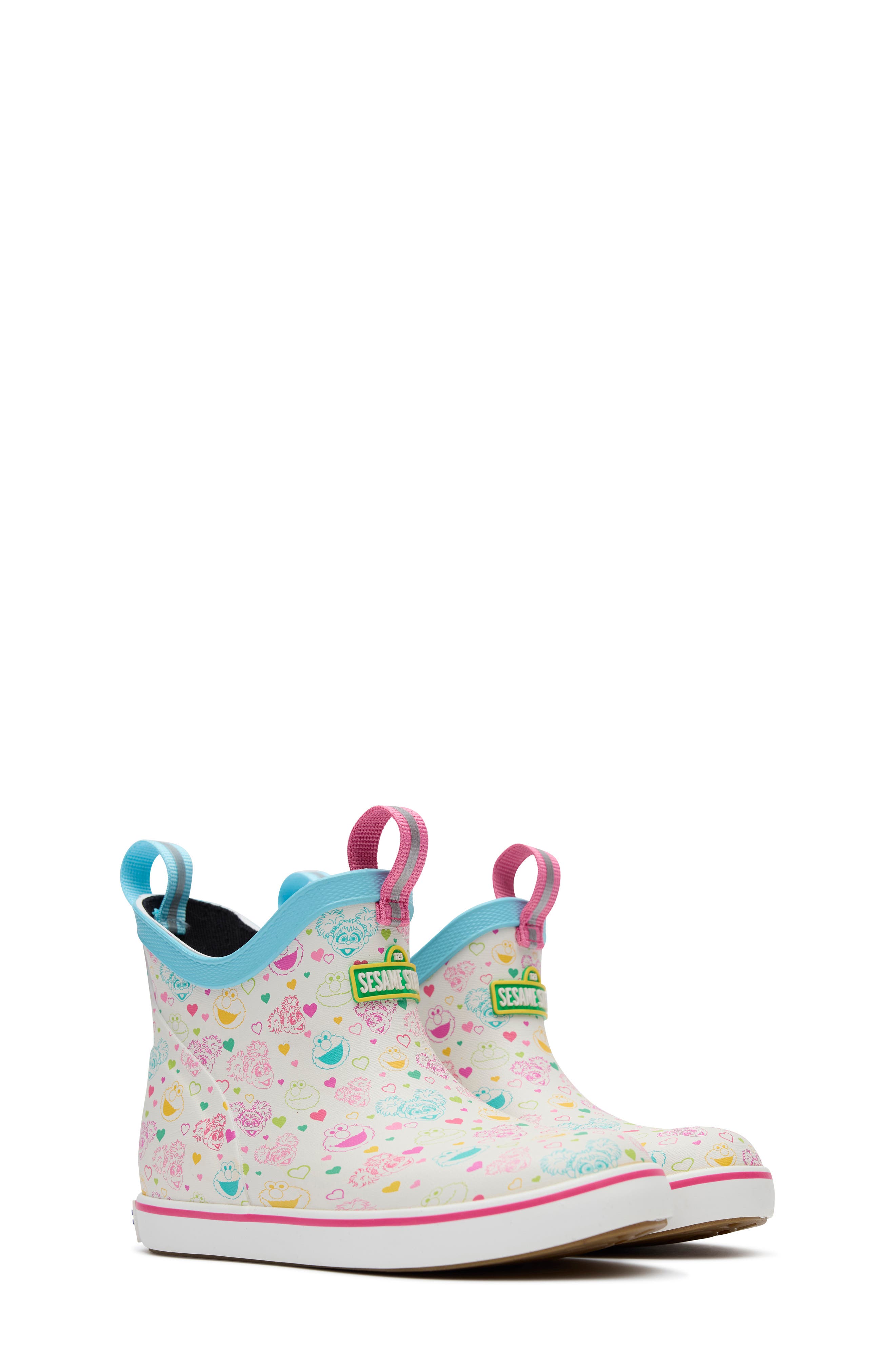 Kids' Sesame Street® Ankle Deck Waterproof Boot, Alternate, color, SESAME STREET WHITE MULTI