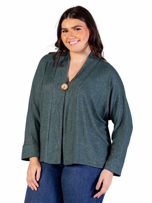 24seven Comfort Apparel Single Button Front Long Sleeve Cardigan In Green