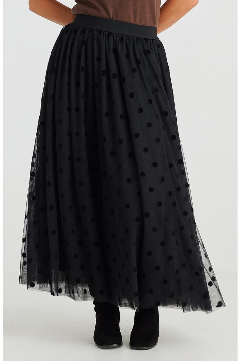 Carrie Velvet Dot Tulle Maxi Skirt, Alternate, color, BLACK POLKA DOT