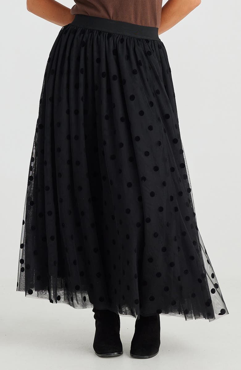 Brave+True Carrie Velvet Dot Tulle Maxi Skirt, Alternate, color, Black Polka Dot