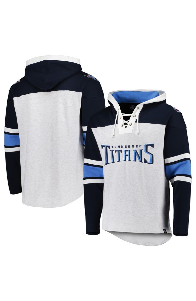 '47 Men's '47 Tennessee Titans Heather Gray Gridiron Lace-Up Pullover Hoodie, Main, color, Gray
