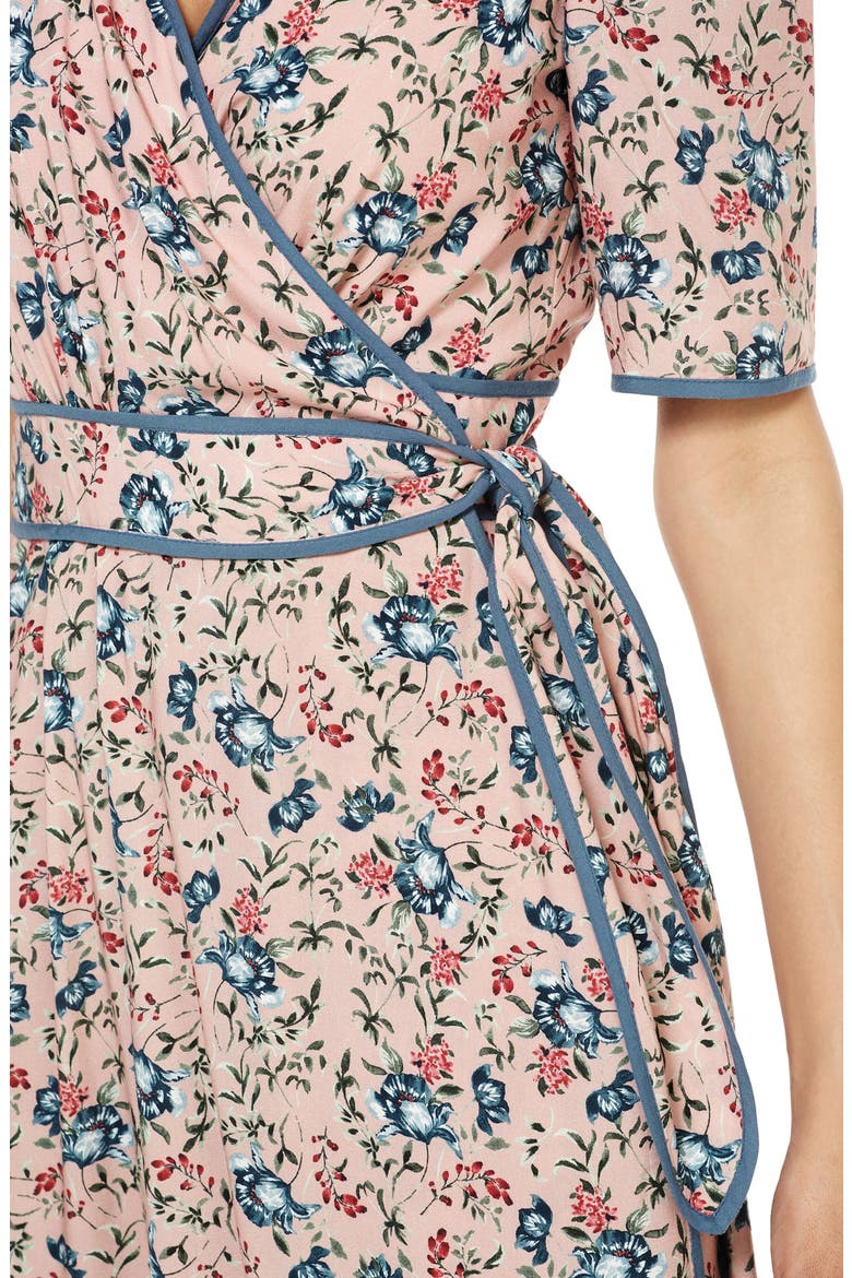 Isadora Floral Print Wrap Midi Dress, Alternate, color, PINK MULTI