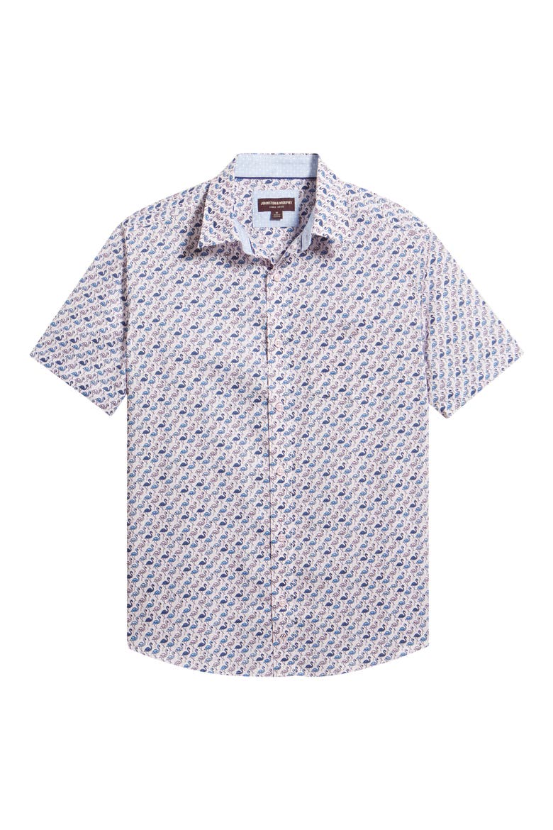 Logan Flamingo Print Short Sleeve Cotton Blend Button-Up Shirt, Alternate, color, PINK / BLUE FLAMINGOS