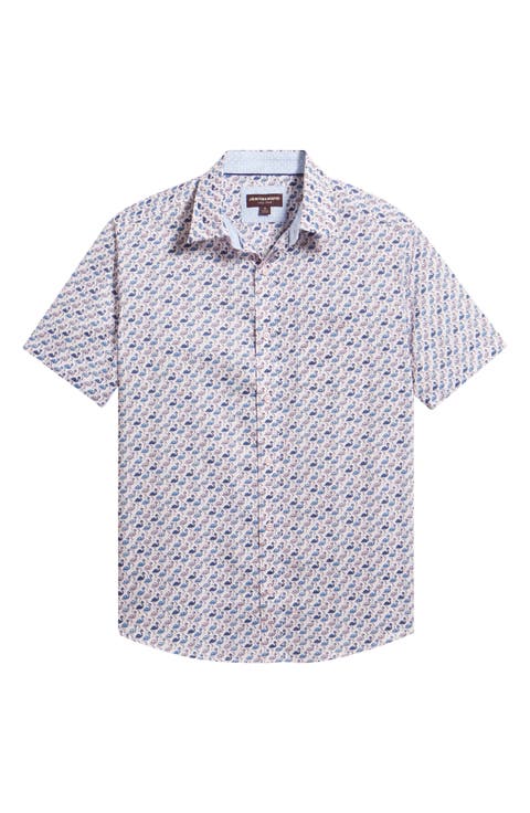 Logan Flamingo Print Short Sleeve Cotton Blend Button-Up Shirt
