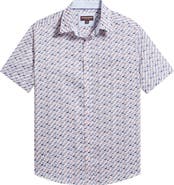 Johnston & Murphy Logan Flamingo Print Short Sleeve Cotton Blend Button-Up Shirt